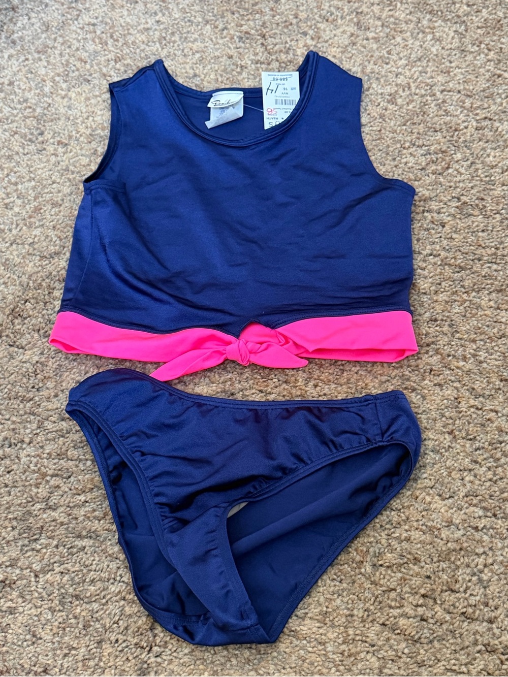 NWT - Random Hearts - Girls Navy & Pink Tankini Set - Sise 16